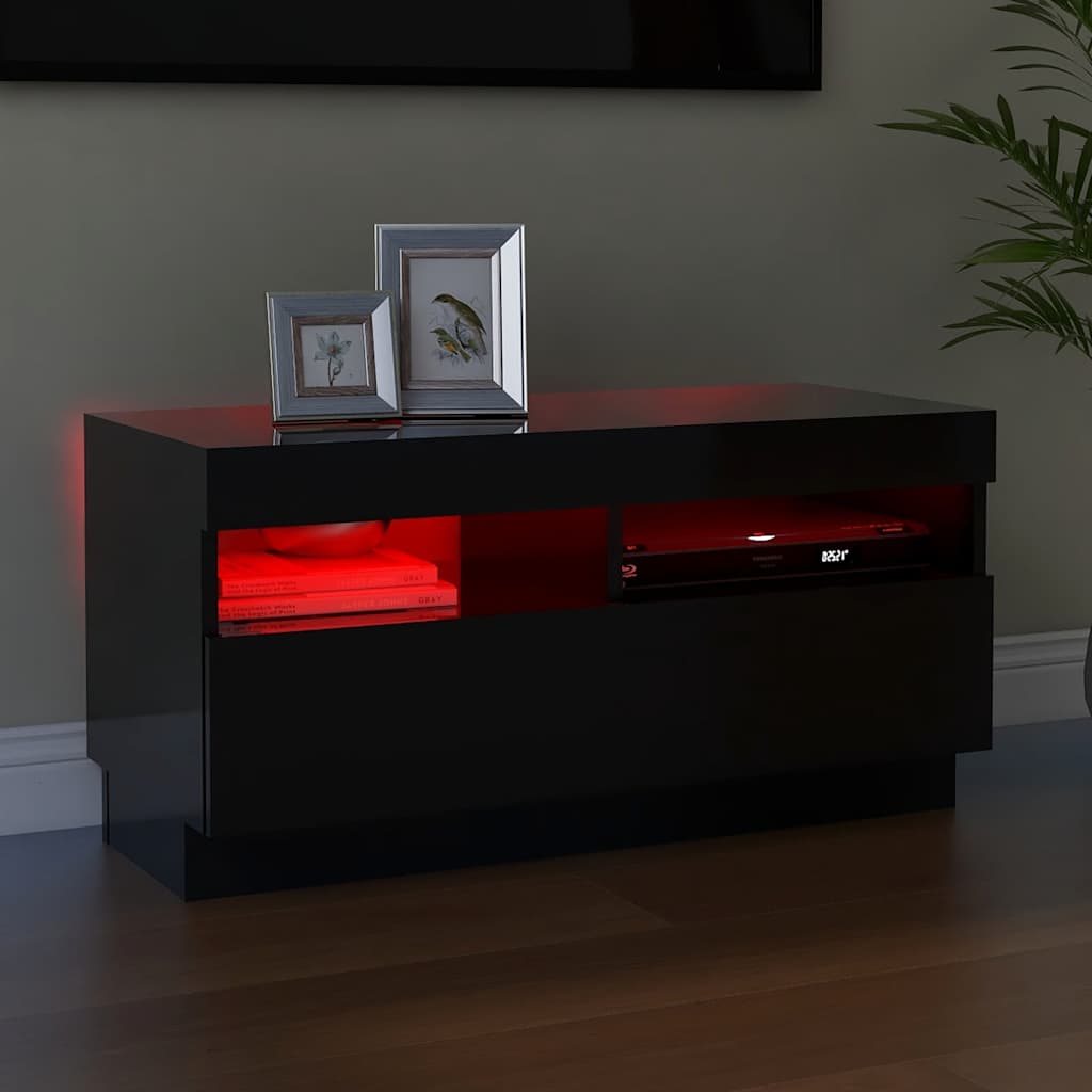 TV Cabinet with LED Lights High Gloss Black 80x35x40 cm