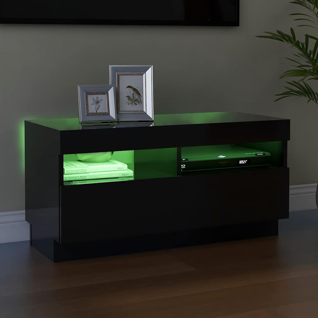 TV Cabinet with LED Lights High Gloss Black 80x35x40 cm