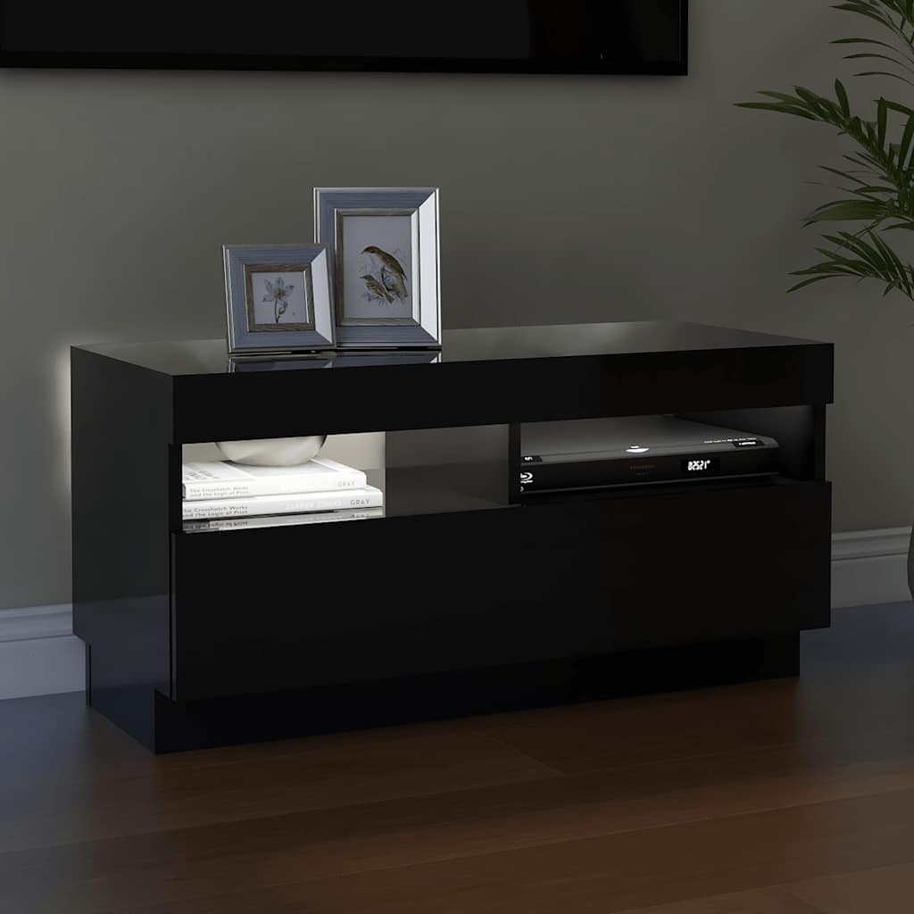 TV Cabinet with LED Lights High Gloss Black 80x35x40 cm