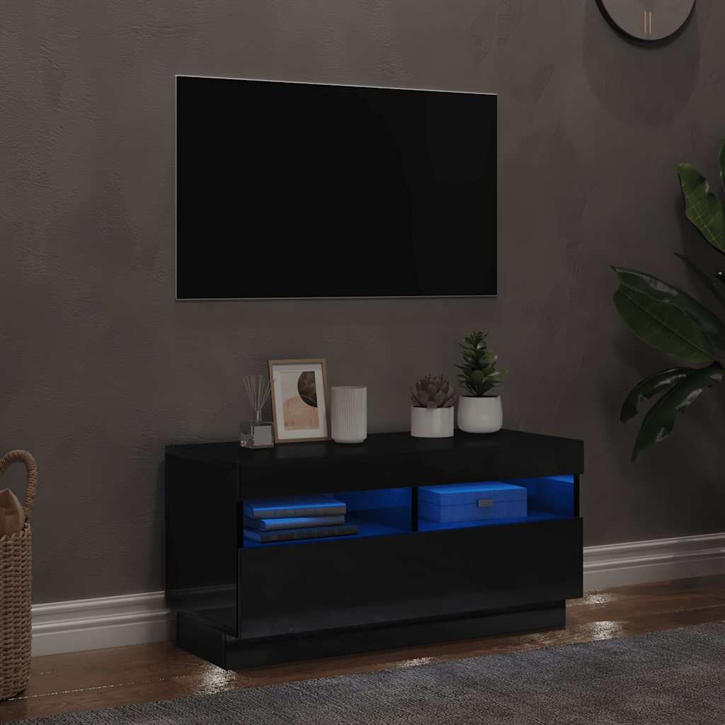 TV Cabinet with LED Lights High Gloss Black 80x35x40 cm