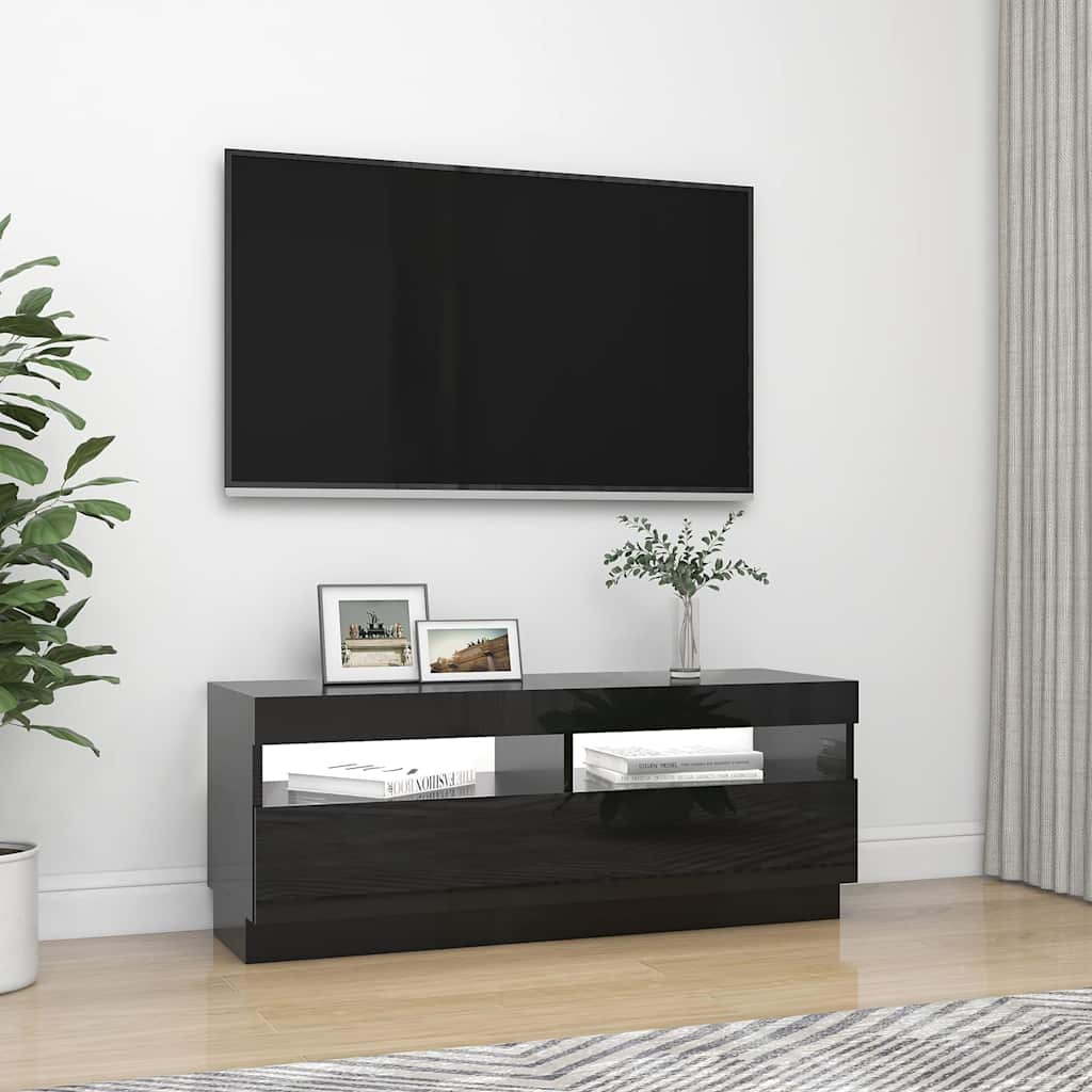 TV Cabinet with LED Lights High Gloss Black 100x35x40 cm