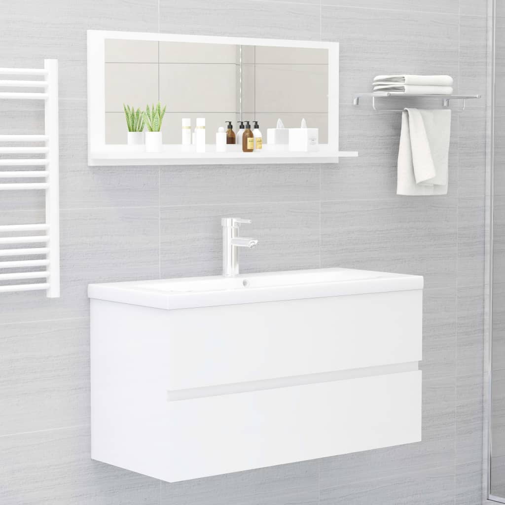 Bathroom Mirror High Gloss White 90x10.5x37 cm Engineered Wood