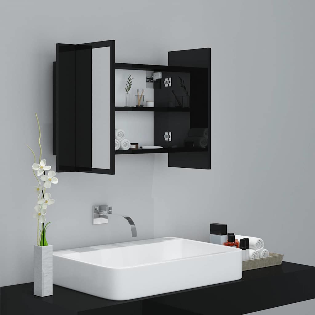 LED Bathroom Mirror Cabinet High Gloss Black 60x12x45 cm Acrylic