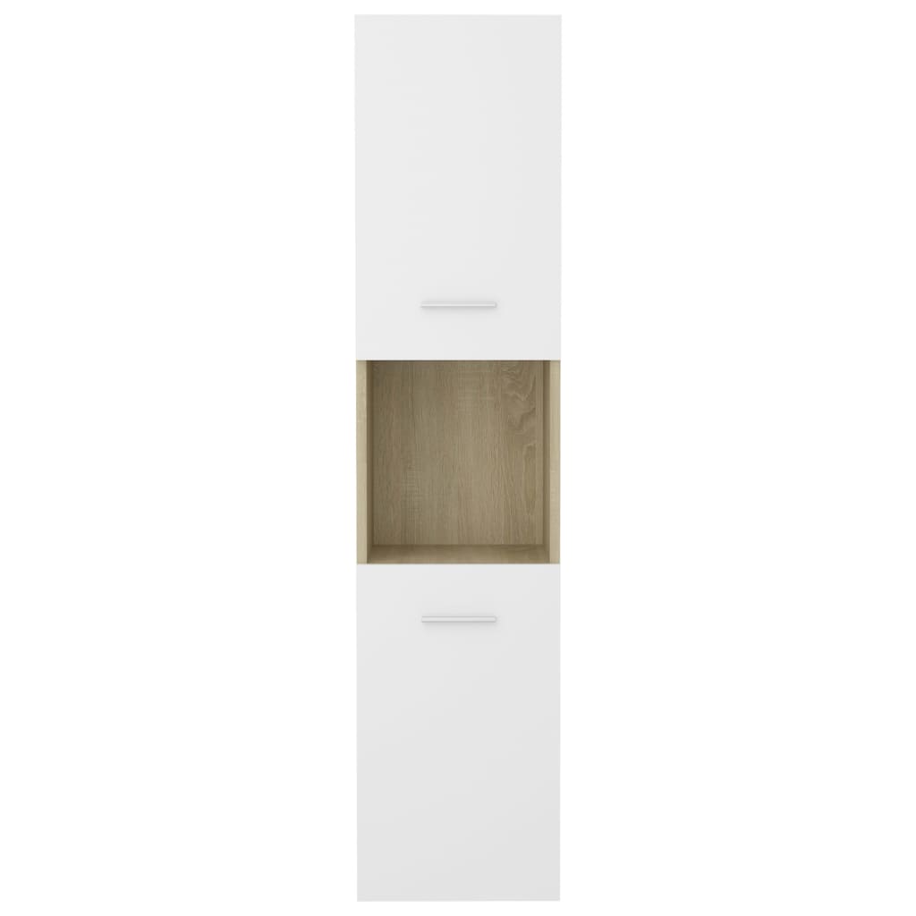Bathroom Cabinet White and Sonoma Oak 30x30x130 cm Engineered Wood