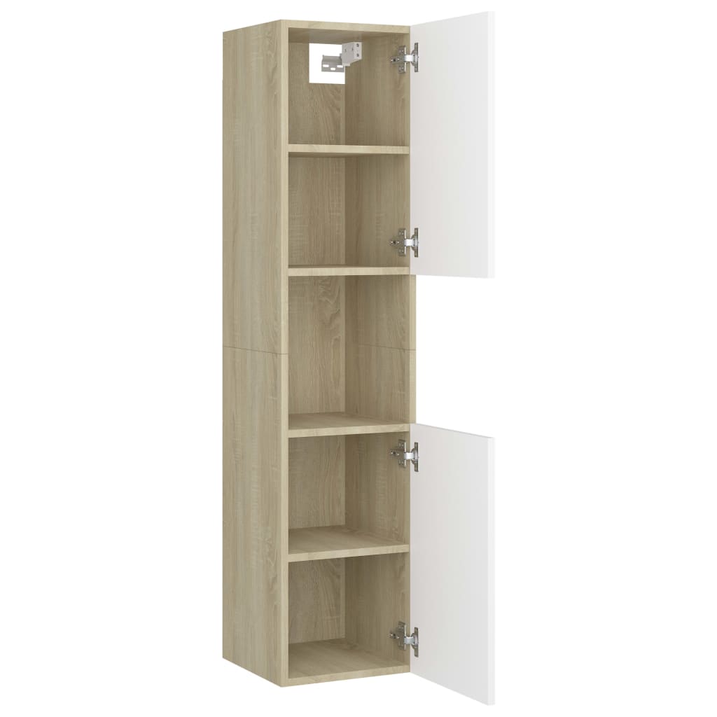 Bathroom Cabinet White and Sonoma Oak 30x30x130 cm Engineered Wood