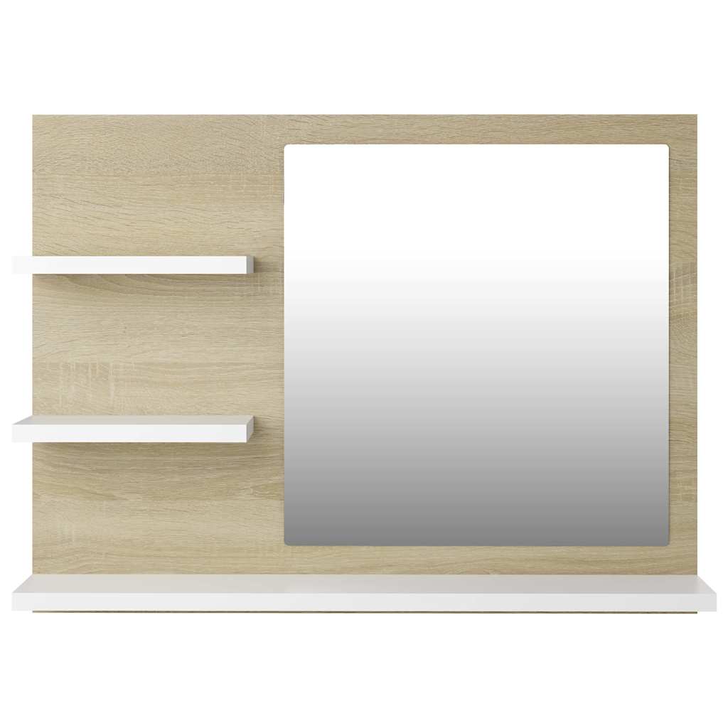 Bathroom Mirror White and Sonoma Oak 60x10.5x45 cm Engineered Wood