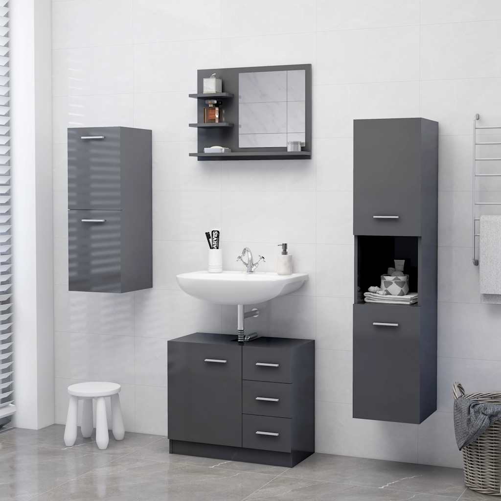 Bathroom Mirror High Gloss Grey 60x10.5x45 cm Engineered Wood