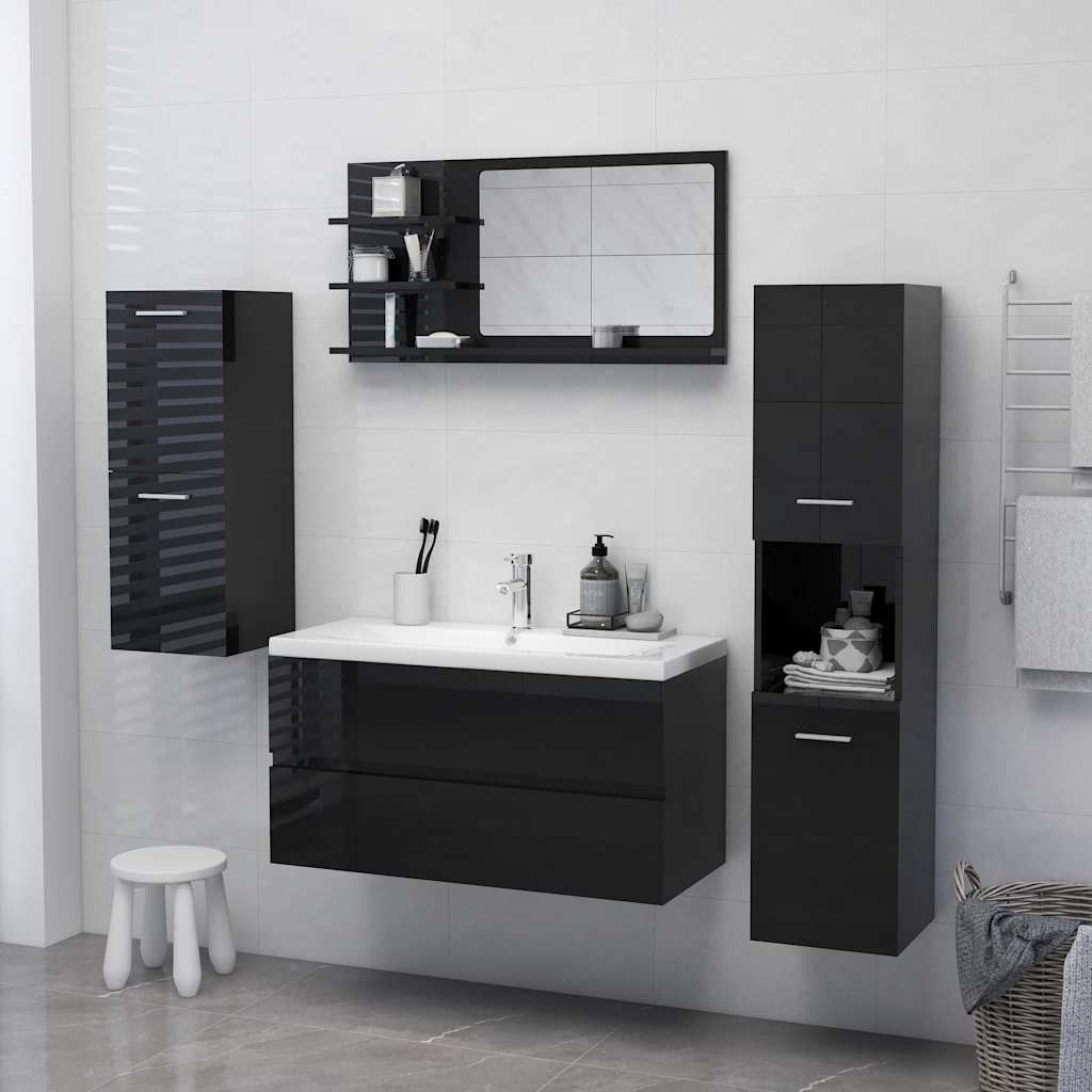 Bathroom Mirror High Gloss Black 90x10.5x45 cm Engineered Wood