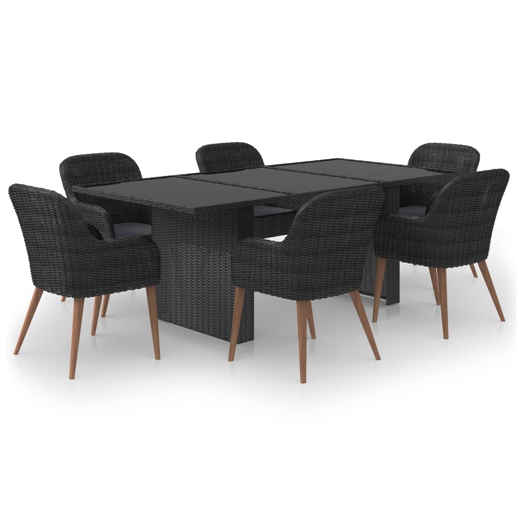 7 Piece Garden Dining Set Poly Rattan Black