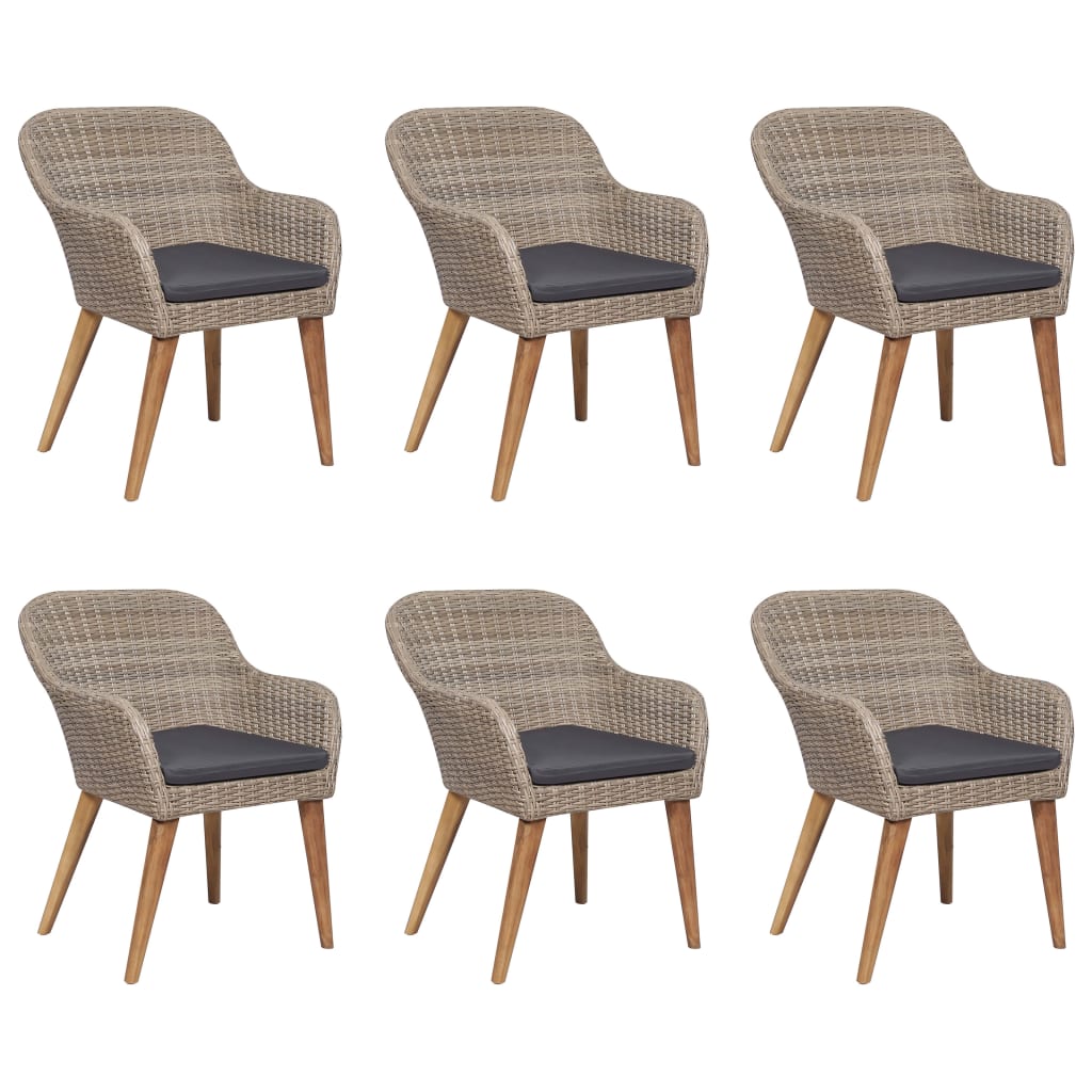 7 Piece Garden Dining Set Poly Rattan Brown
