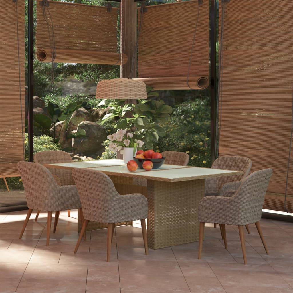 7 Piece Garden Dining Set Poly Rattan Brown