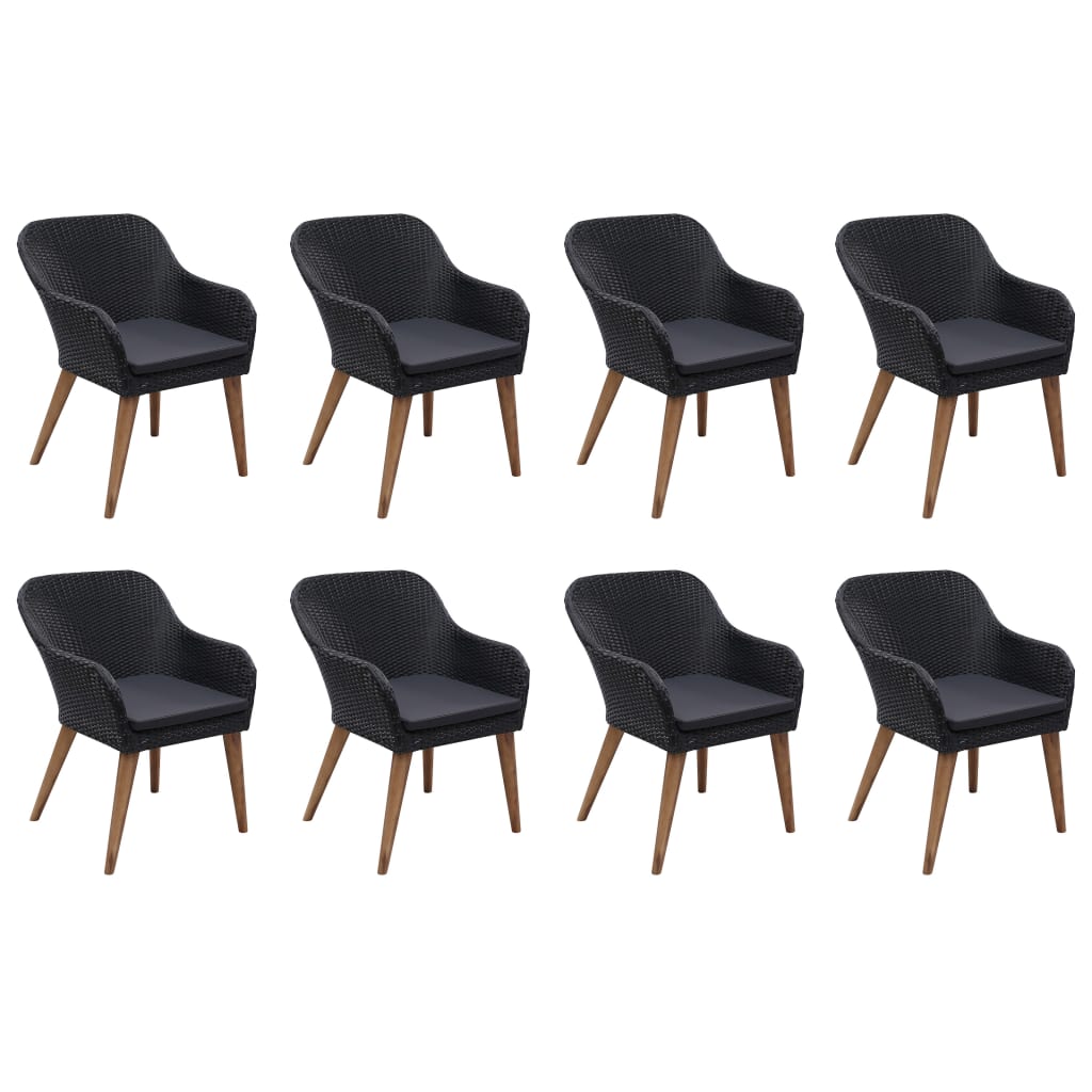 9 Piece Garden Dining Set Poly Rattan Black