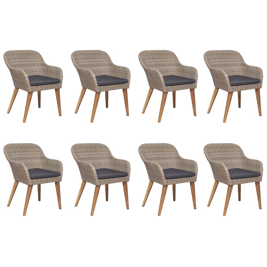 9 Piece Garden Dining Set Poly Rattan Brown