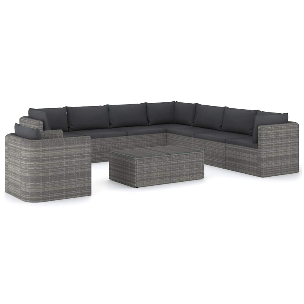 9 Piece Garden Lounge Set with Cushions Poly Rattan Grey