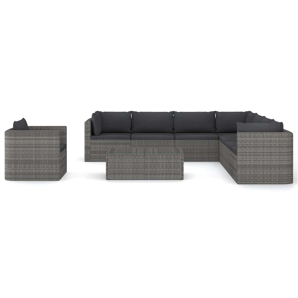 9 Piece Garden Lounge Set with Cushions Poly Rattan Grey