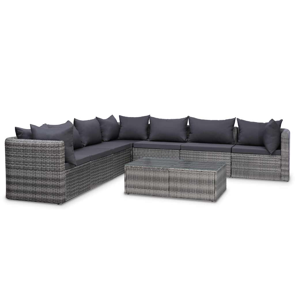 9 Piece Garden Lounge Set with Cushions Poly Rattan Grey