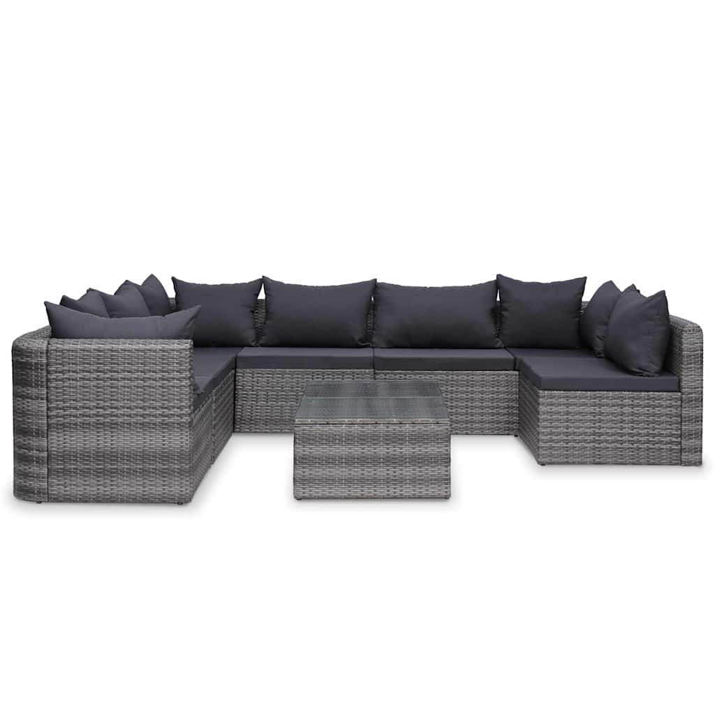 9 Piece Garden Lounge Set with Cushions Poly Rattan Grey