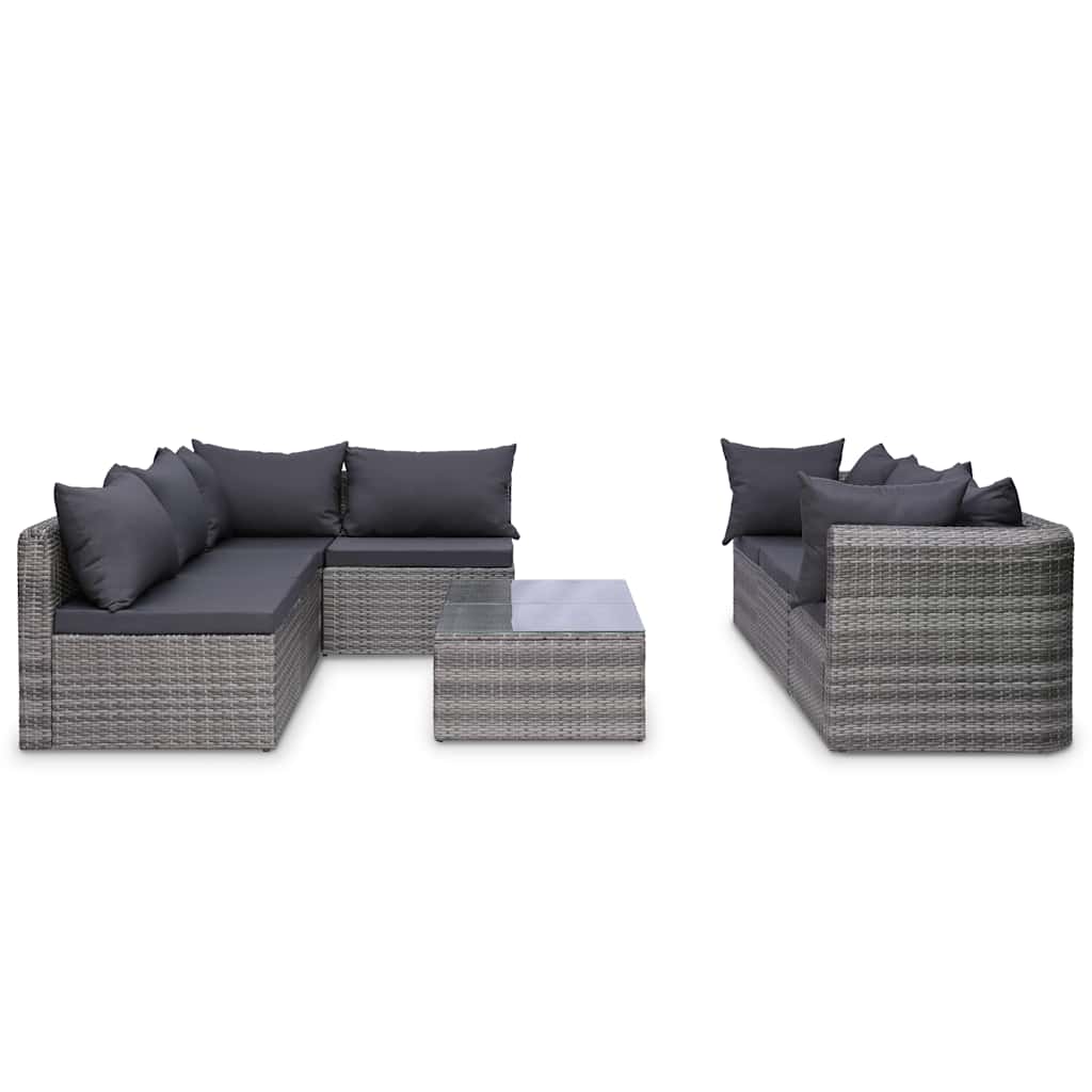 9 Piece Garden Lounge Set with Cushions Poly Rattan Grey