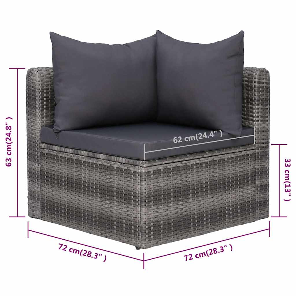 9 Piece Garden Lounge Set with Cushions Poly Rattan Grey