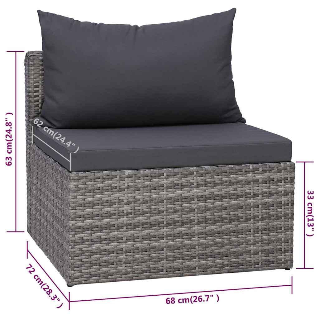 9 Piece Garden Lounge Set with Cushions Poly Rattan Grey