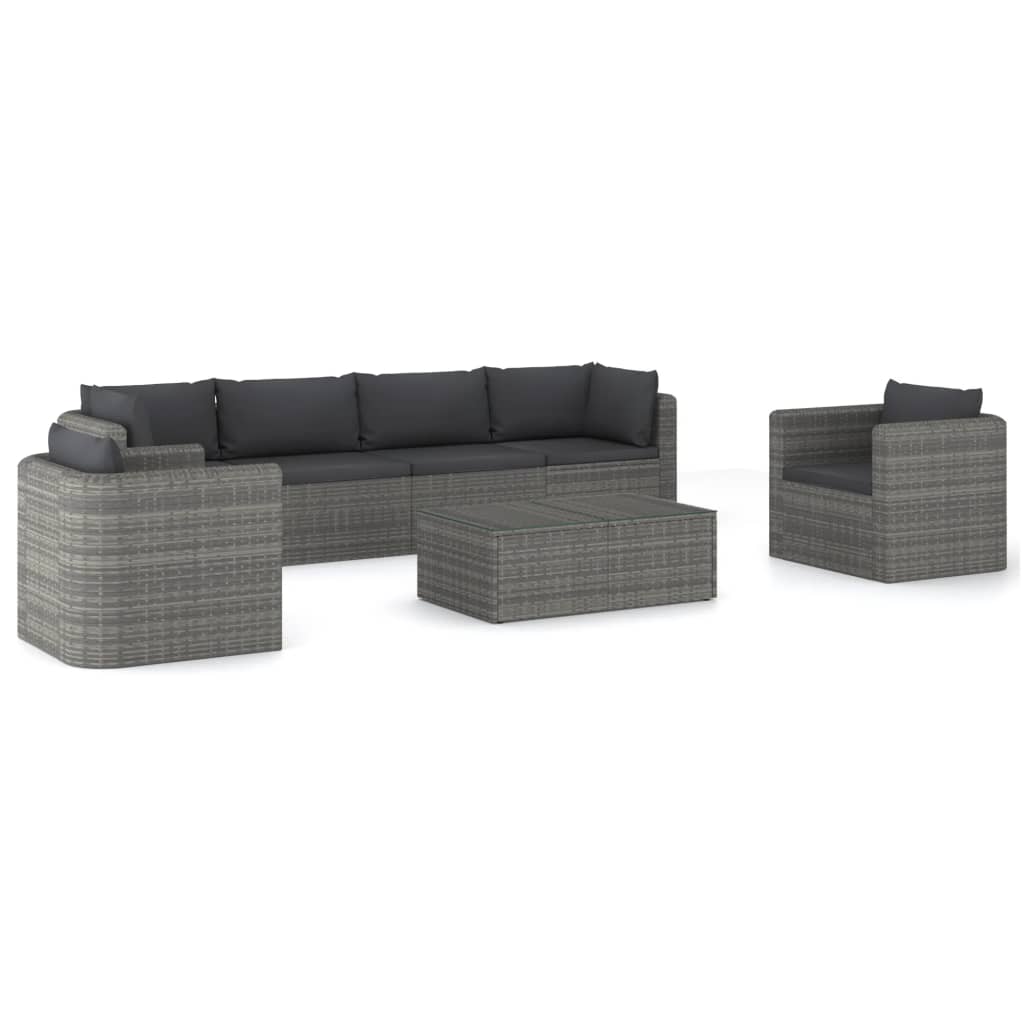 7 Piece Garden Lounge Set with Cushions Poly Rattan Grey