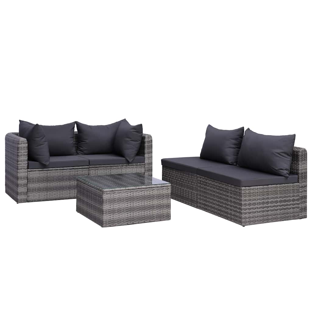 7 Piece Garden Lounge Set with Cushions Poly Rattan Grey