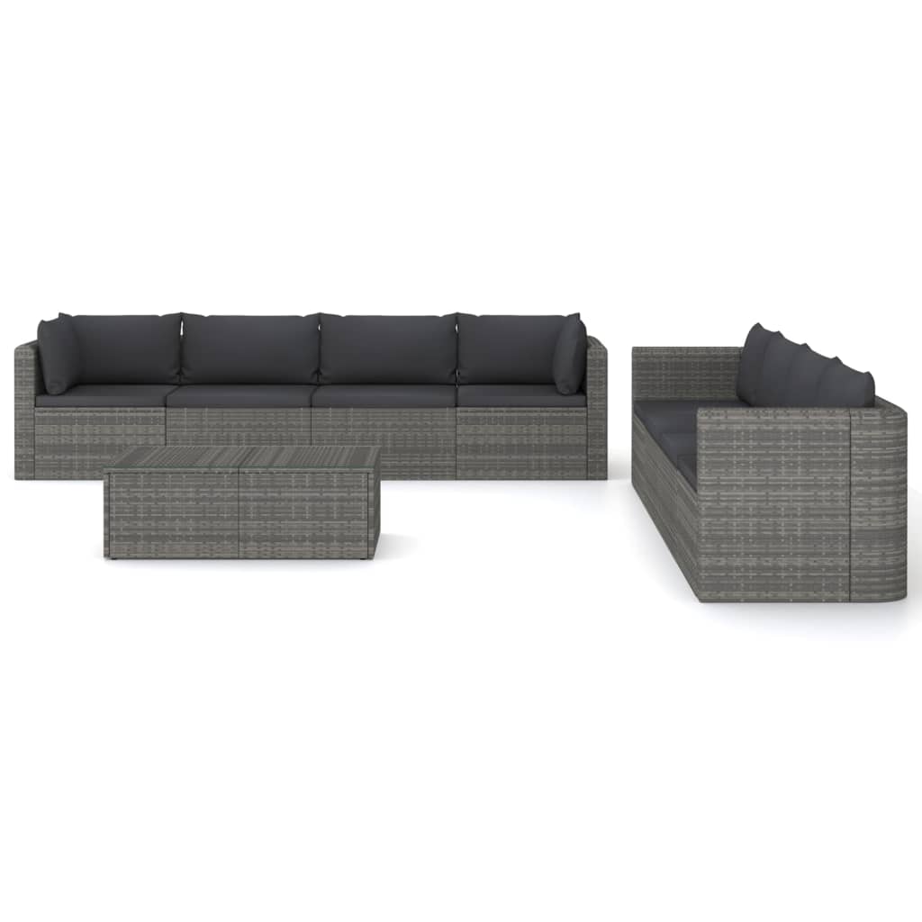 9 Piece Garden Lounge Set with Cushions Poly Rattan Grey