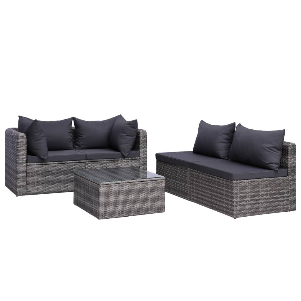 9 Piece Garden Lounge Set with Cushions Poly Rattan Grey