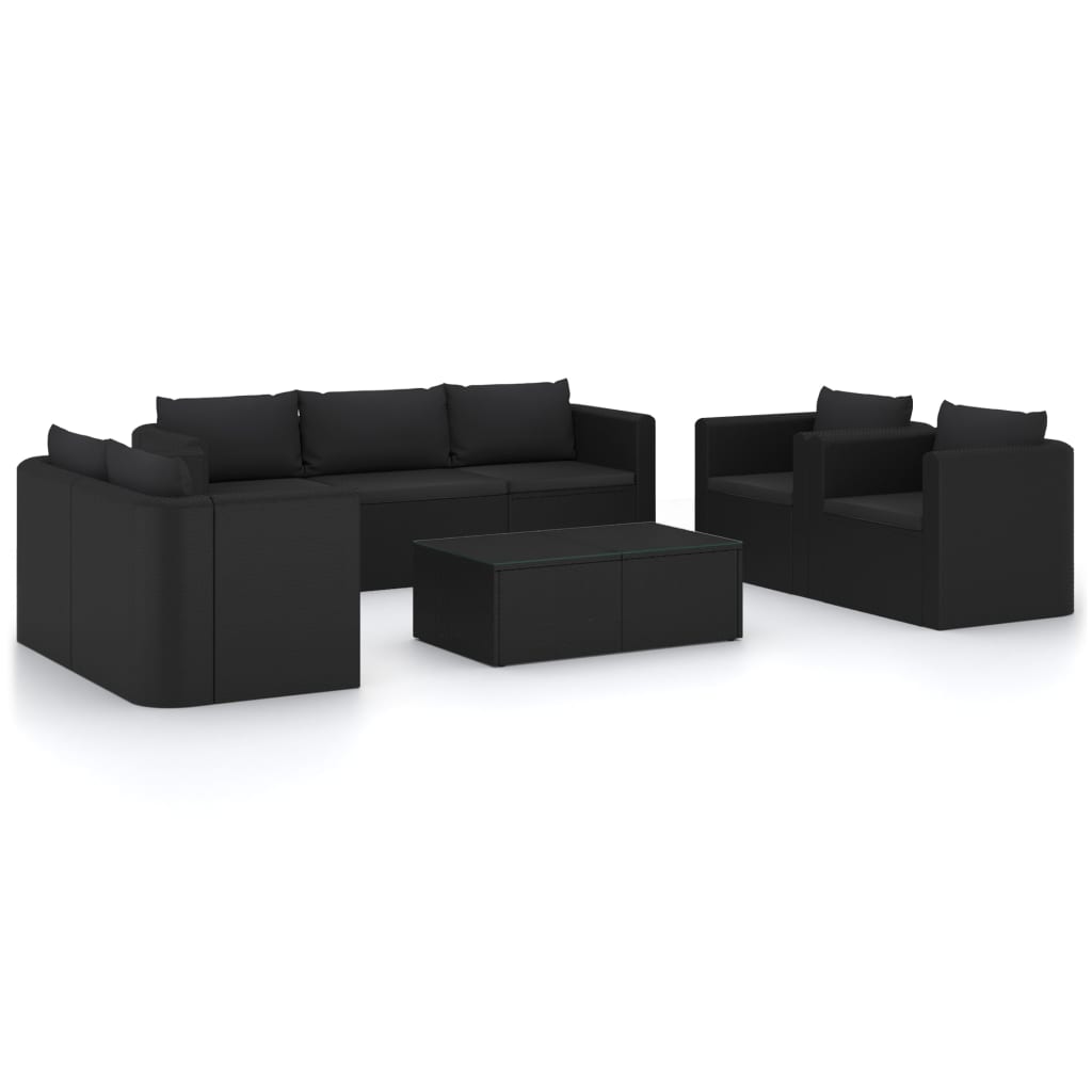 9 Piece Garden Lounge Set with Cushions Poly Rattan Black