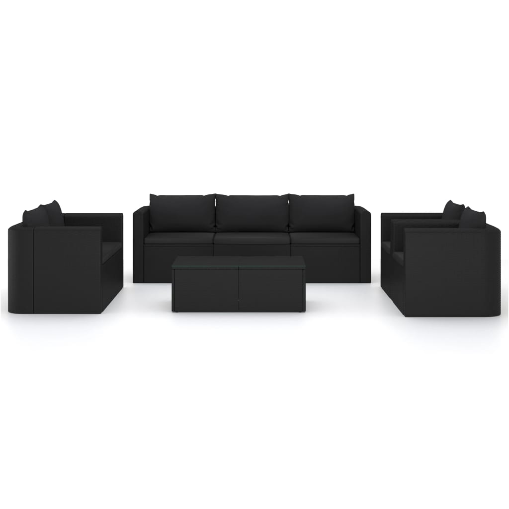 9 Piece Garden Lounge Set with Cushions Poly Rattan Black