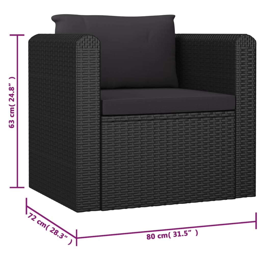 9 Piece Garden Lounge Set with Cushions Poly Rattan Black