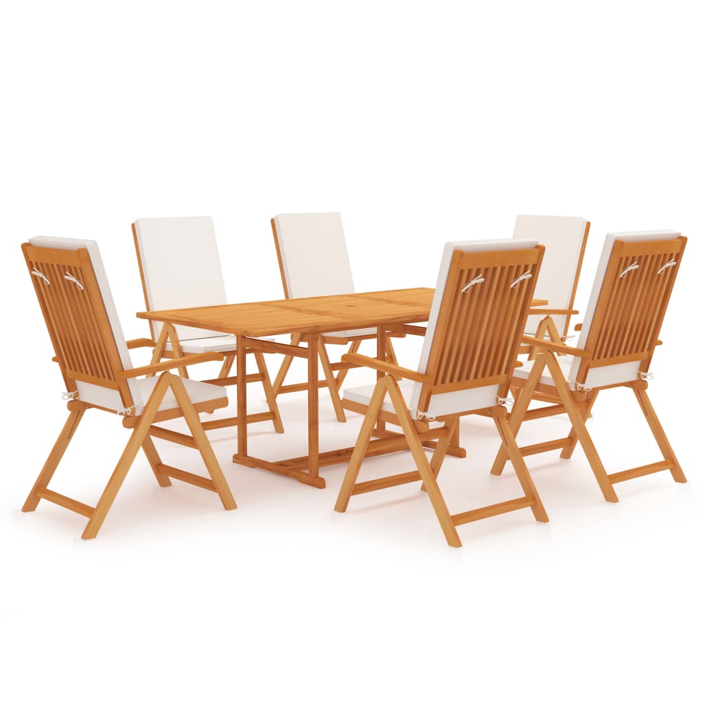 7 Piece Garden Dining Set with Cushions Solid Teak Wood