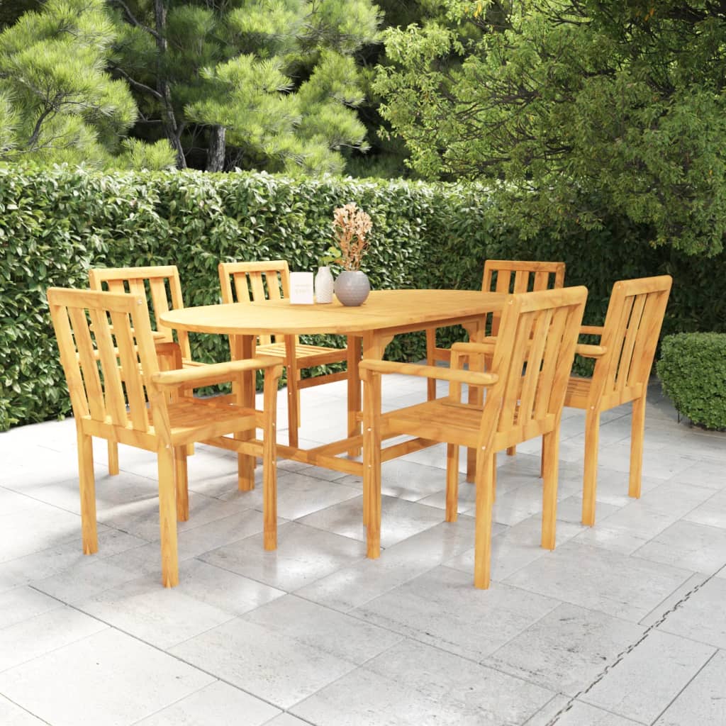 7 Piece Garden Dining Set Solid Teak Wood