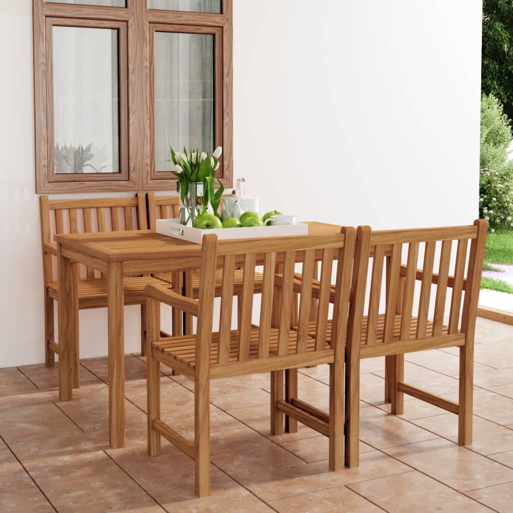 5 Piece Garden Dining Set 140x80 cm Solid Teak Wood