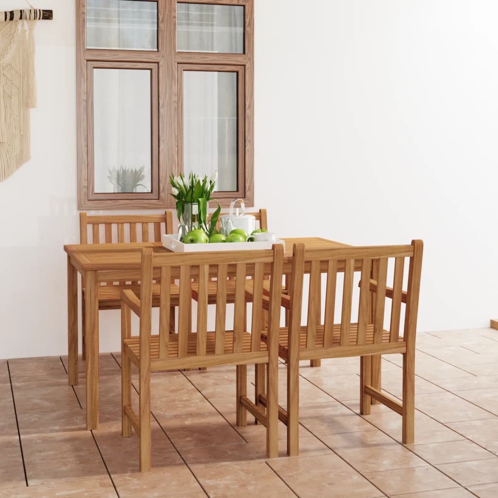 5 Piece Garden Dining Set 150x90 cm Solid Teak Wood
