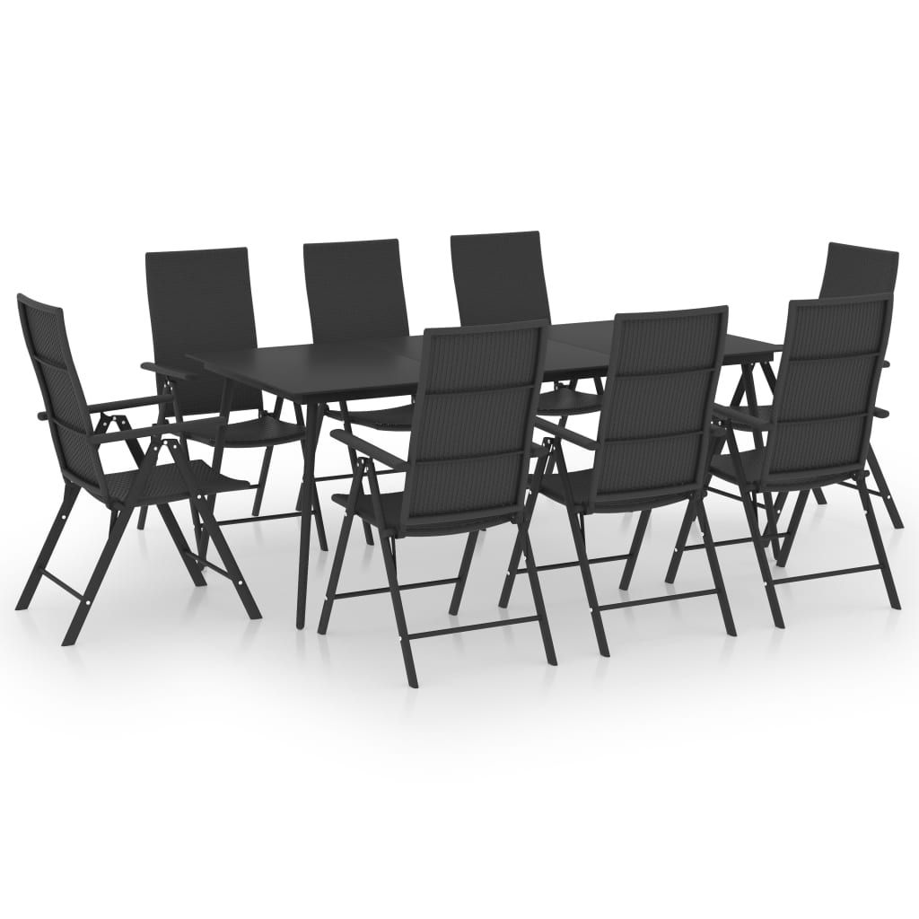 9 Piece Garden Dining Set Black