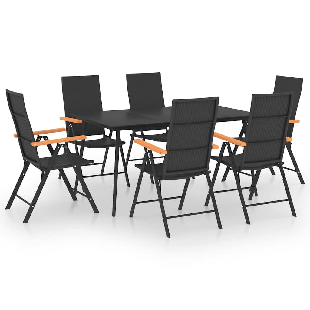 7 Piece Garden Dining Set Black and Brown
