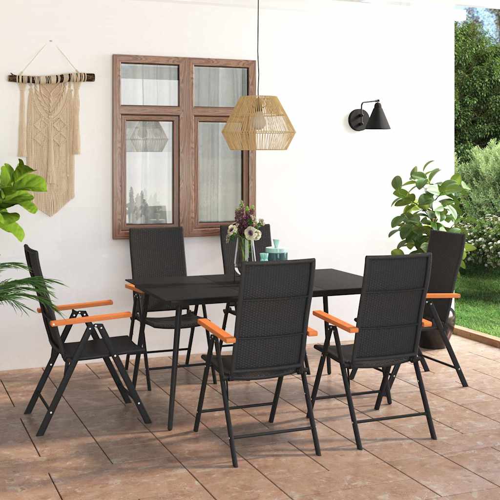 7 Piece Garden Dining Set Black and Brown