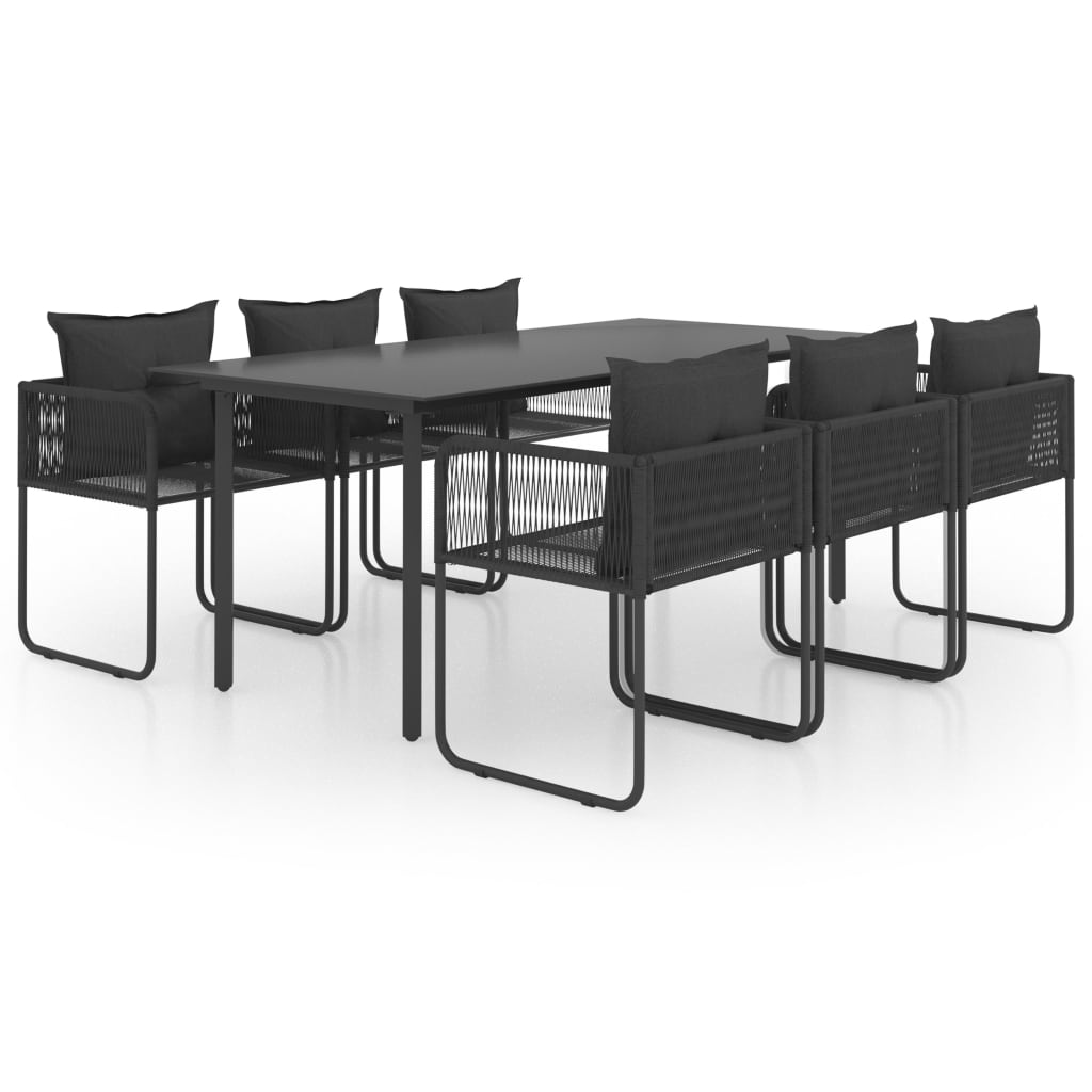 7 Piece Garden Dining Set PVC Rattan Black