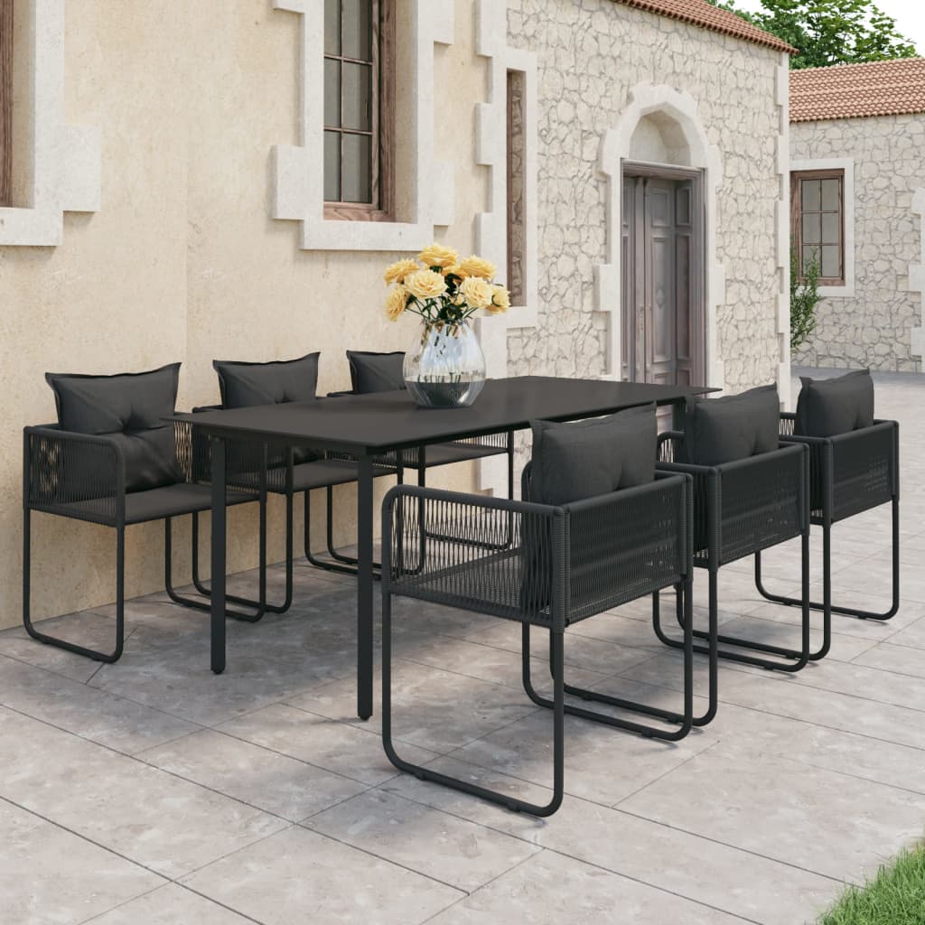 7 Piece Garden Dining Set PVC Rattan Black