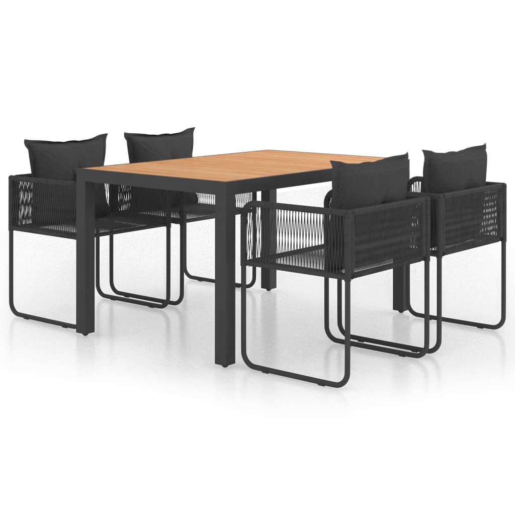 5 Piece Garden Dining Set PVC Rattan Black and Brown