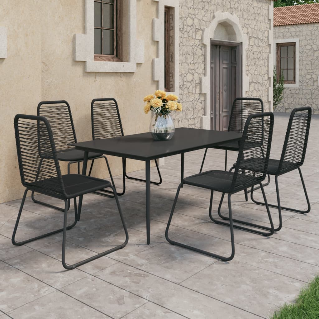7 Piece Garden Dining Set PVC Rattan Black
