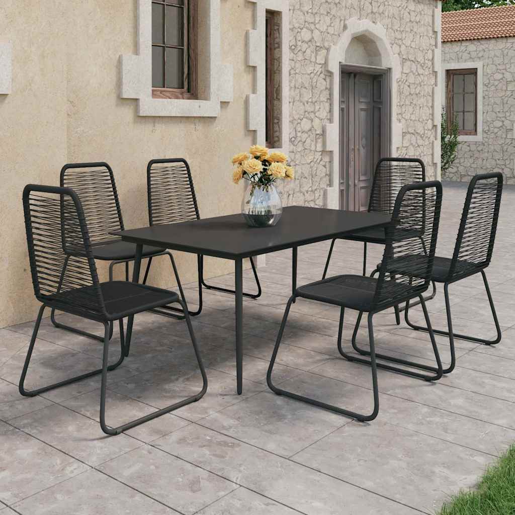 7 Piece Garden Dining Set PVC Rattan Black