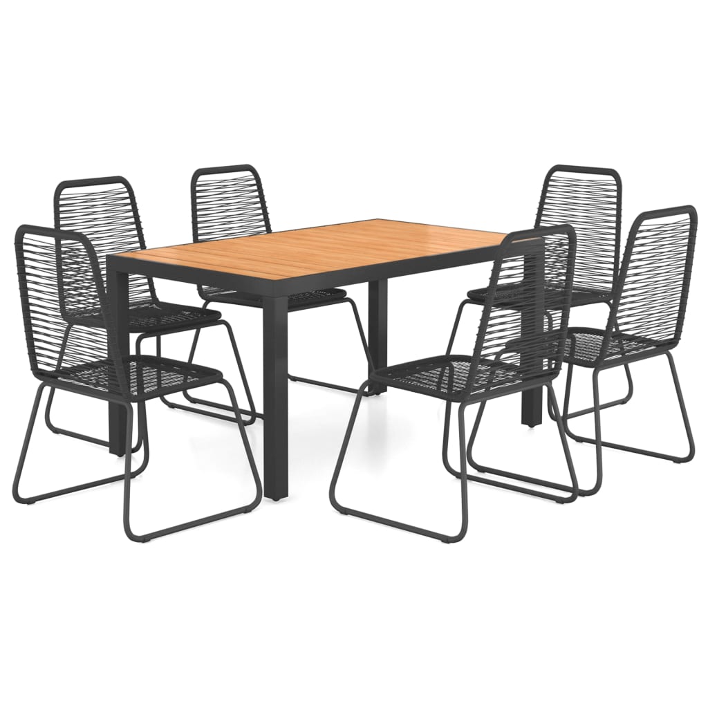 7 Piece Garden Dining Set PVC Rattan Black and Brown