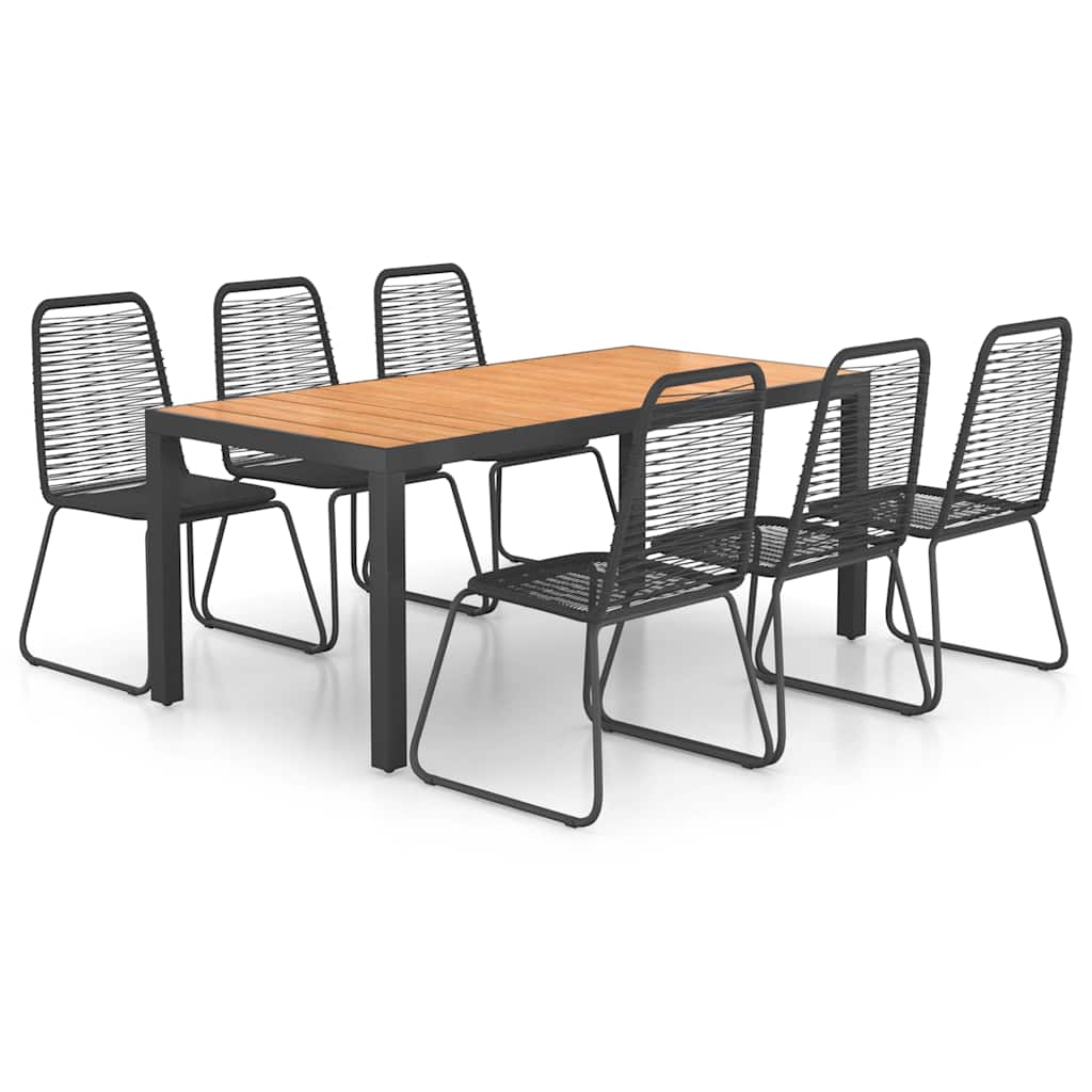 7 Piece Garden Dining Set PVC Rattan Black and Brown