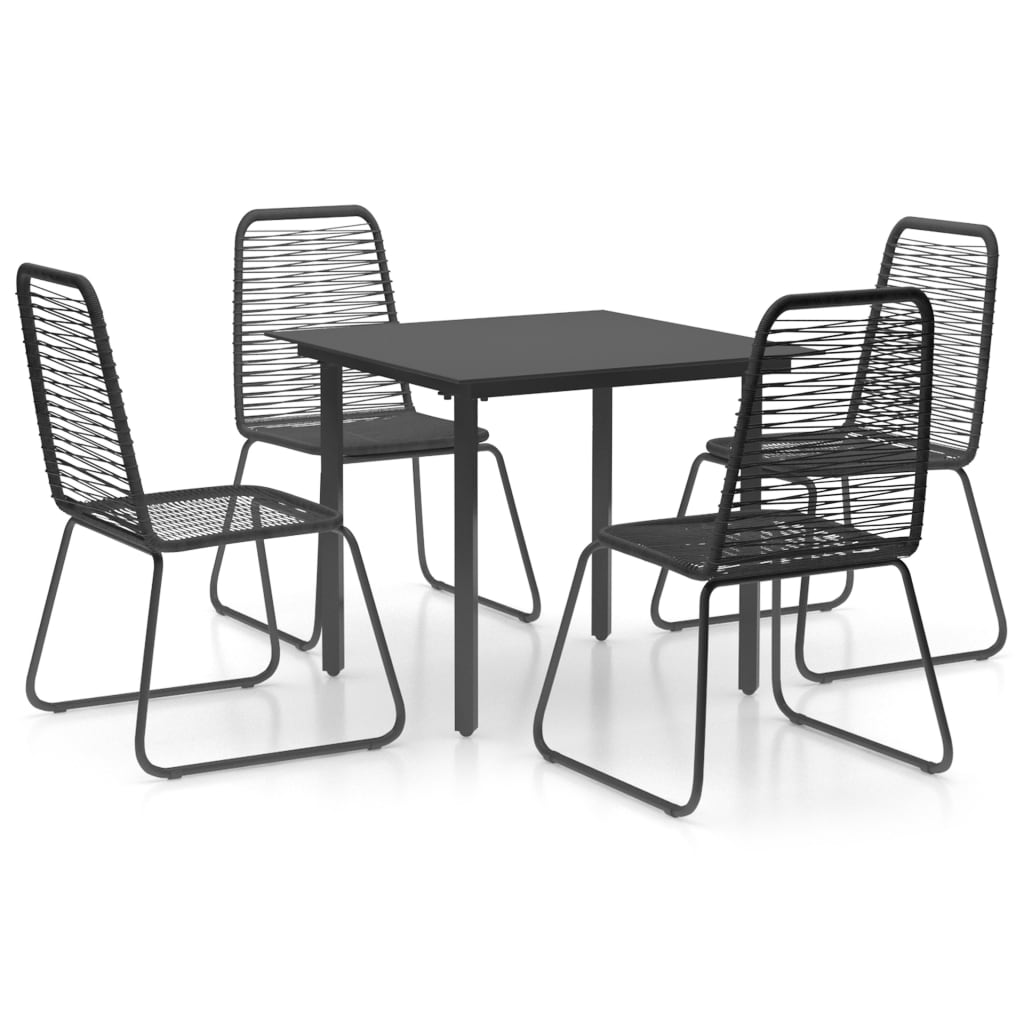 5 Piece Garden Dining Set PVC Rattan Black