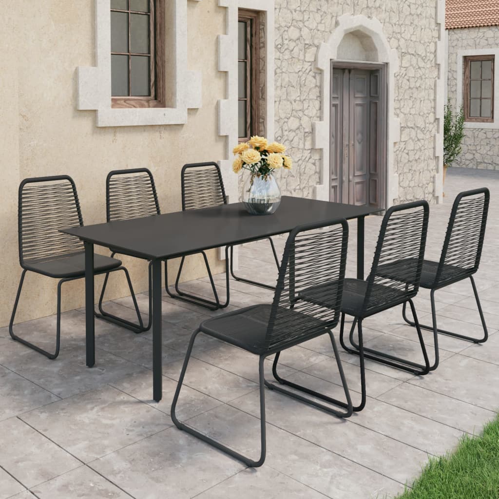 7 Piece Garden Dining Set PVC Rattan Black
