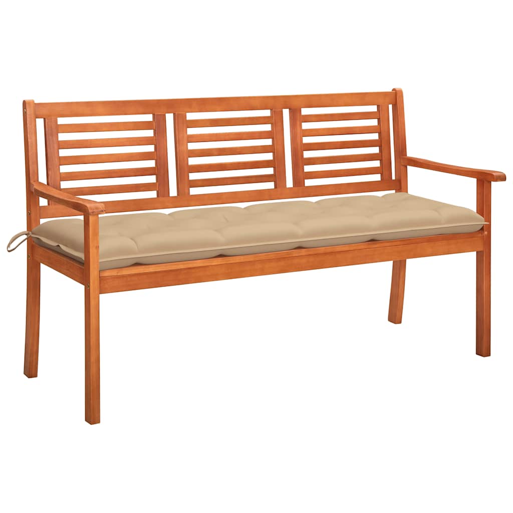 3-Seater Garden Bench with Cushion 150 cm Solid Eucalyptus Wood