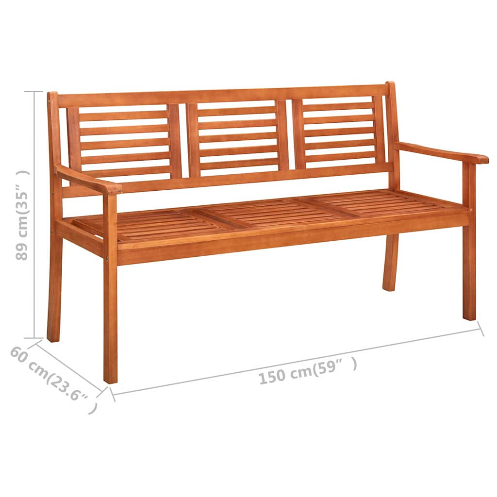 3-Seater Garden Bench with Cushion 150 cm Solid Eucalyptus Wood
