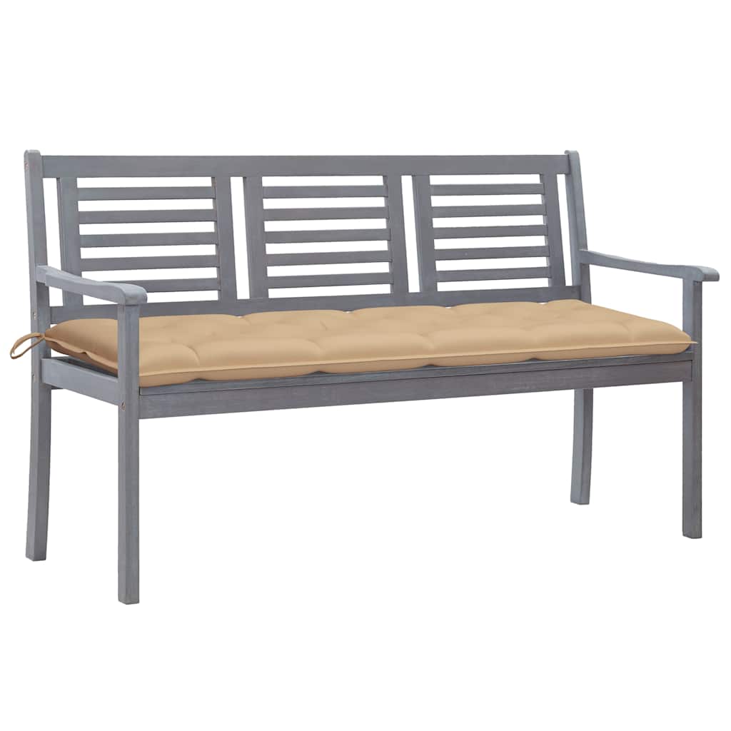 3-Seater Garden Bench with Cushion 150 cm Grey Eucalyptus Wood